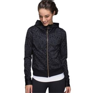 Lululemon Grey Black Namaskar Leopard Animal Swirl zip up scuba hoodie size 4